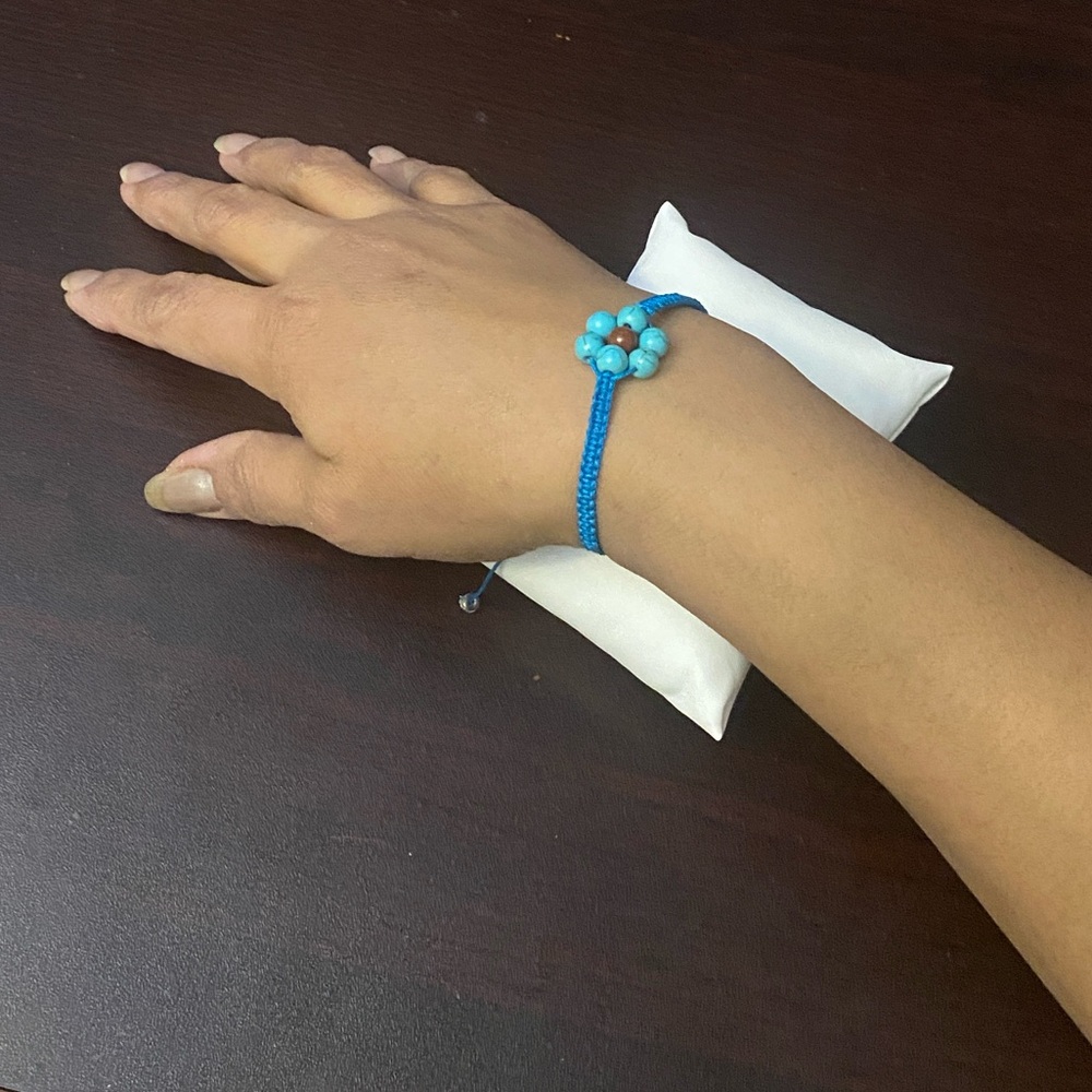 Blue friendship Macrame Bracelet with Turquoise and brown Accents